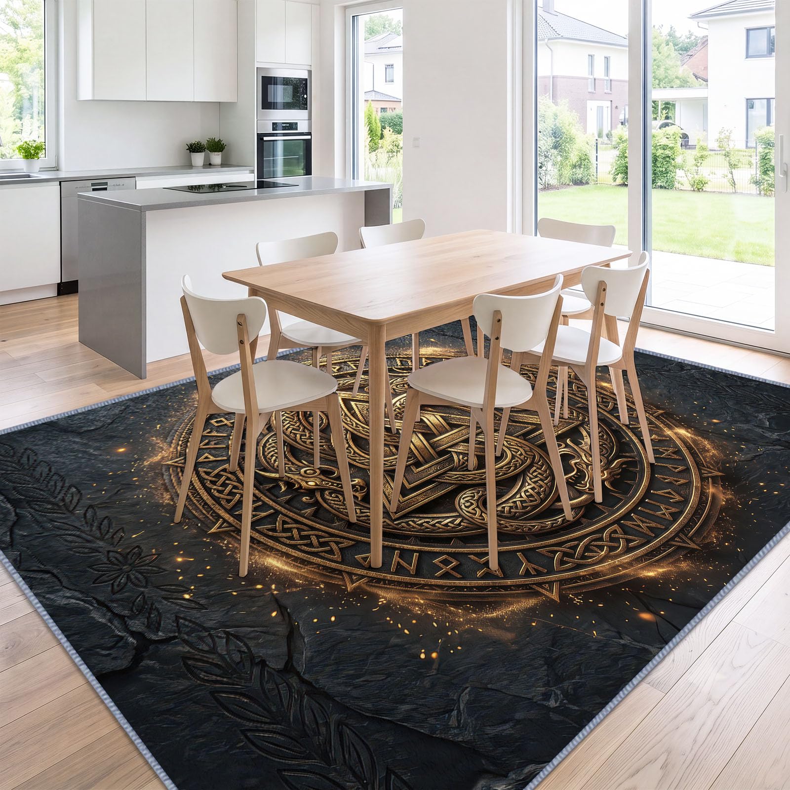 Générique Nordique Celtique Relief Tapis Poils Courts Résistant aux Griffures Animaux, Métal Badge Serpentin Bête-Dragon Tapis 120 x 170 cm Chambre Lavable et Antidérapant pour Bureau entrée Salon
