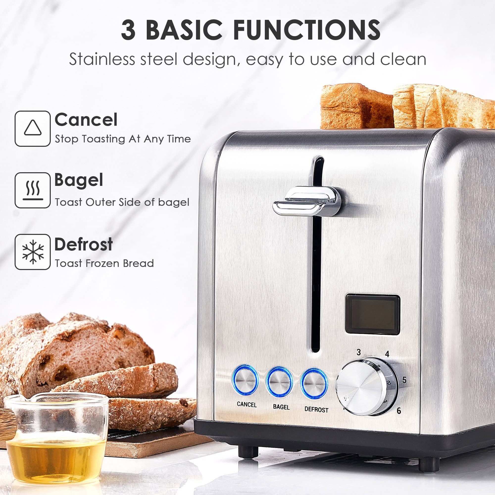 Toaster 2 Slice, REDMOND Stainless Steel Toaster with LED Countdown ...