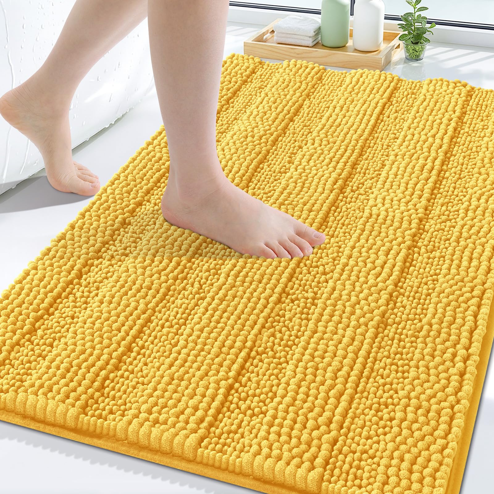 Grandaily Chenille Bathroom Rugs 30x20, Soft Bath Mats, Light Yellow