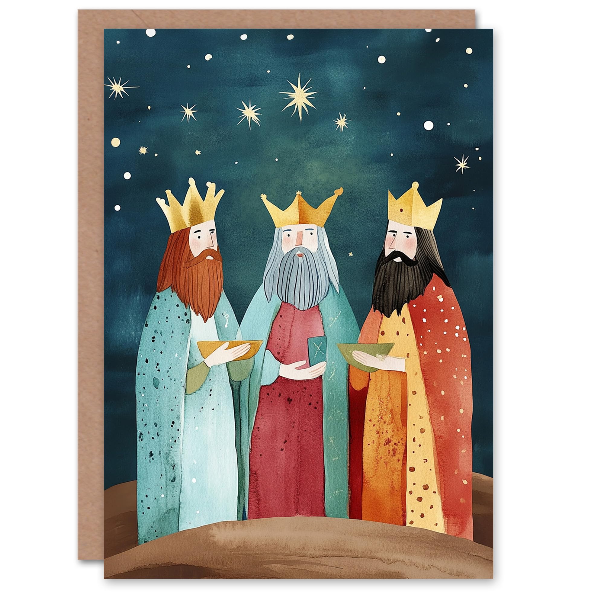 Artery8 The Three Kings Wise Men Folk Art Blank For Him Or Her Art Xmas Festive Christmas Card