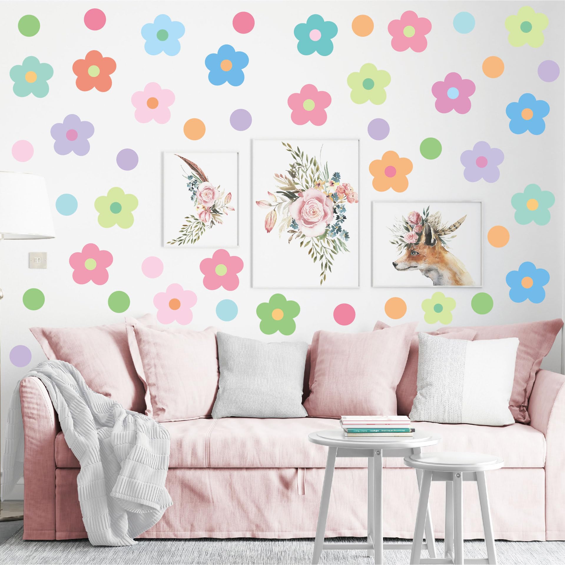 Pastel Flower & Dot Wall Decals,10 Sheets 180PCS Peel and Stick Wall Stickers,Removable Vinyl Floral Wall Art Decor,Multi-Color Blooms for Living Room,Bedroom,Dorm,DIY Home Decoration,Wall Decor
