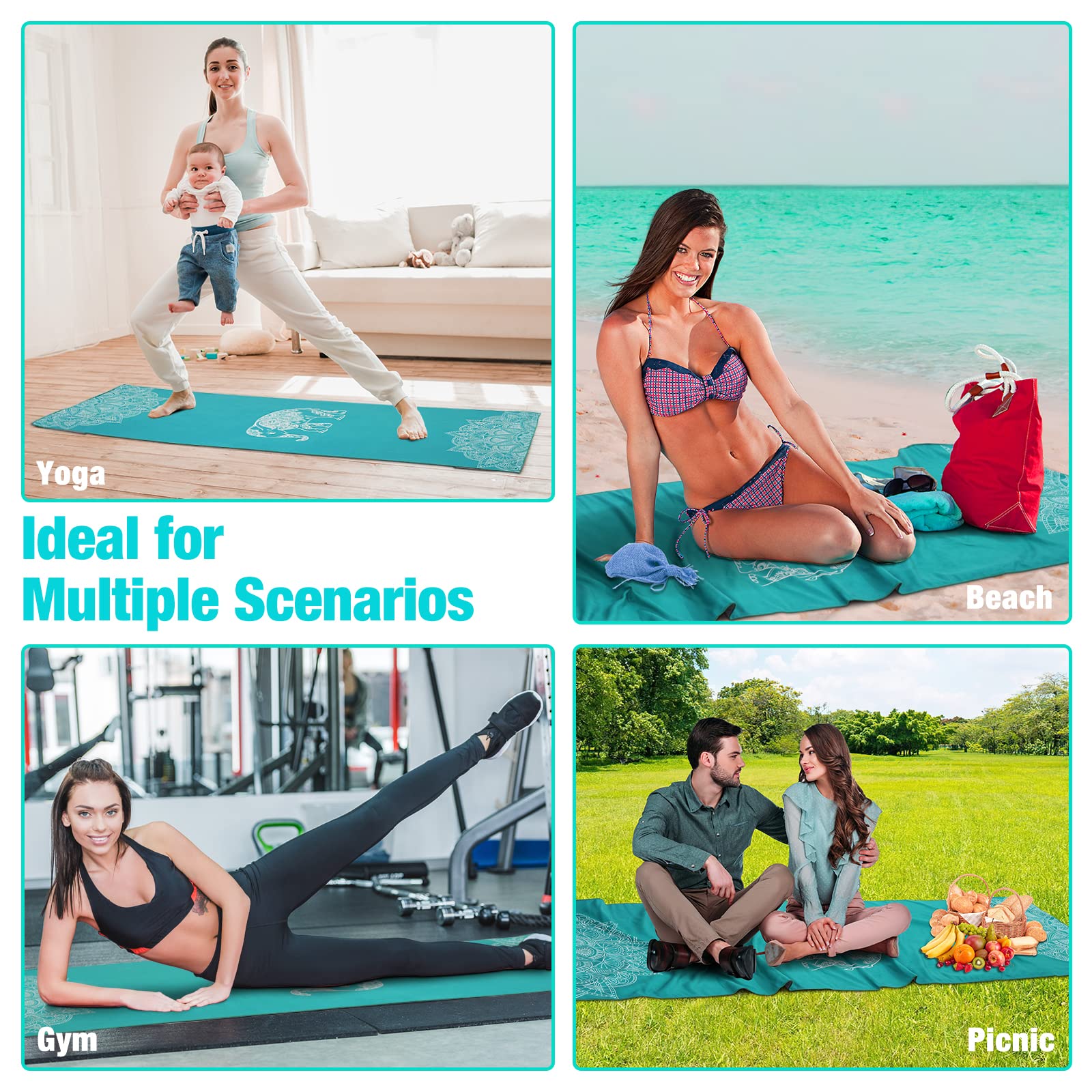MoKo Asciugamano per Yoga, Tappetino da Yoga Caldo Antiscivolo Telo da Yoga Morbido Asciugamano Stampato Ideale per Hot Yoga, Pilates e Allenamento Bikram Allenamento in Palestra