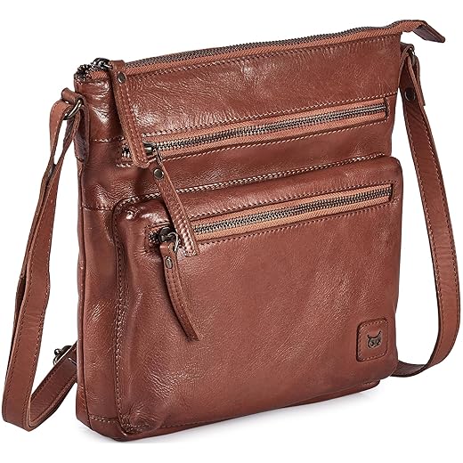 Wise Owl Accessories Real Leather Small Crossbody Handbags & Purses for Women -Premium Crossover Over the Shoulder Bag (Cognac Washed Vintage)