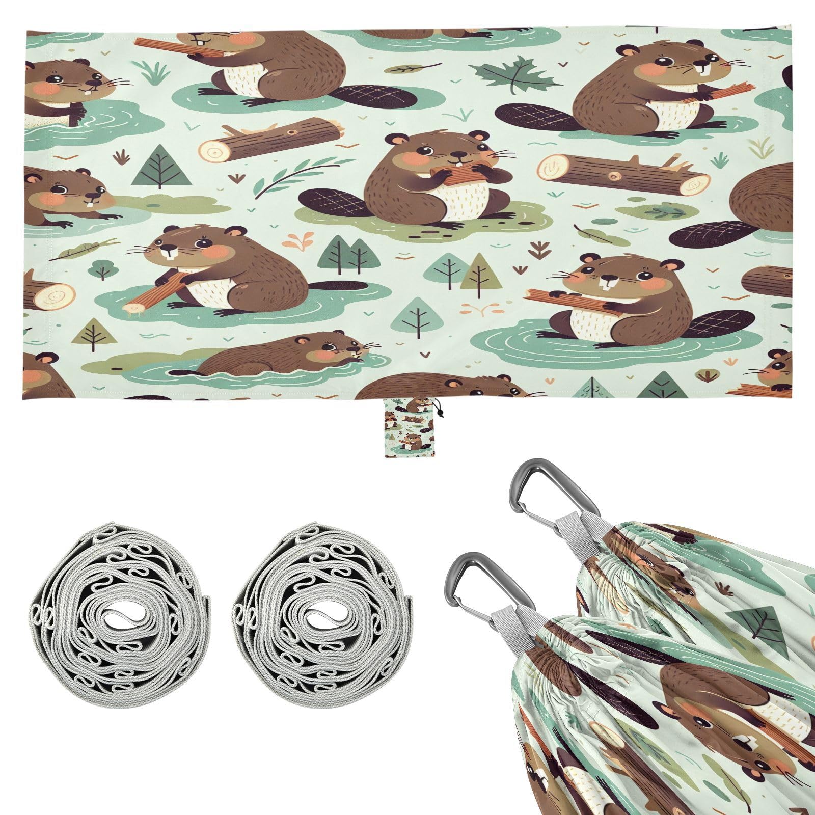 ATTX Cute Beaver Camping Hammock - Lightweight & Portable Hammocks, Heavy Duty 330lbs Capacity for Indoor, Hiking, Backpacking, Travel, Backyard, Beach#226