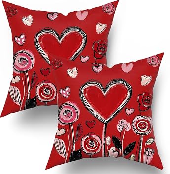 Love Hearts Valentines Day Pillow Covers 18X18 Inch Valentine Red Hearts Pillow Cases Anniversary Valentines Day Decorative Holiday Throw Pillows Set of 2 Home Party Decor for Sofa Couch Bed