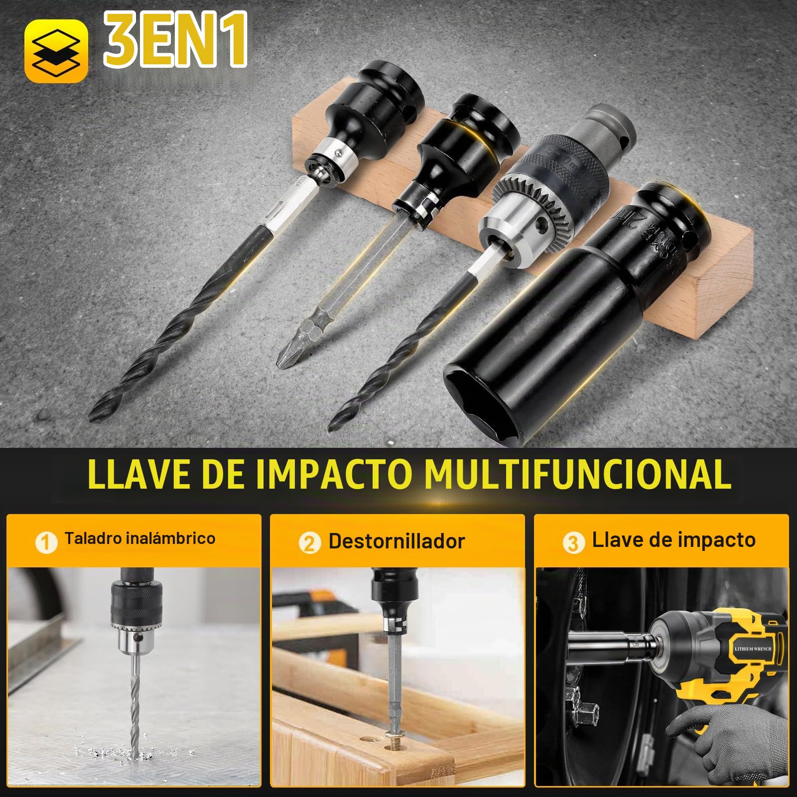 Llave de Impacto Inalámbrica Brushless compatible con Dewalt 18 V 20 V | (sin batería) 1/2" Llave de Impacto Eléctrica Destornillador de Impacto Casquillos llave de impacto