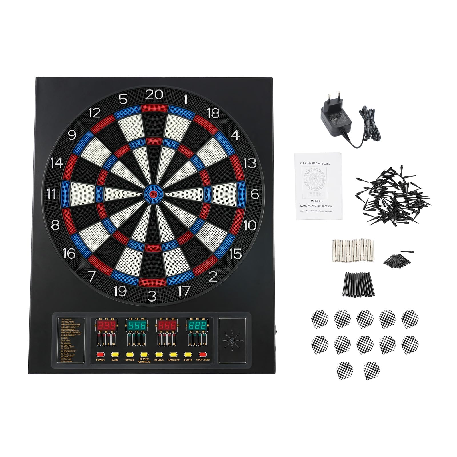 Diana electrónica con voz, pantalla 4 LED y 12 dardos, 27 categorías de juego para 1 a 16 jugadores