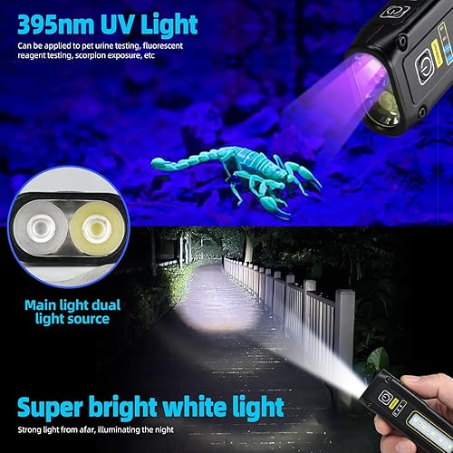 Miniatura 2 de DARKBEAM Linterna UV 395nm luz negra, linternas LED EDC de alto lúmenes USB C lámpara de madera recargable, mini luz roja COB magnética - energía de