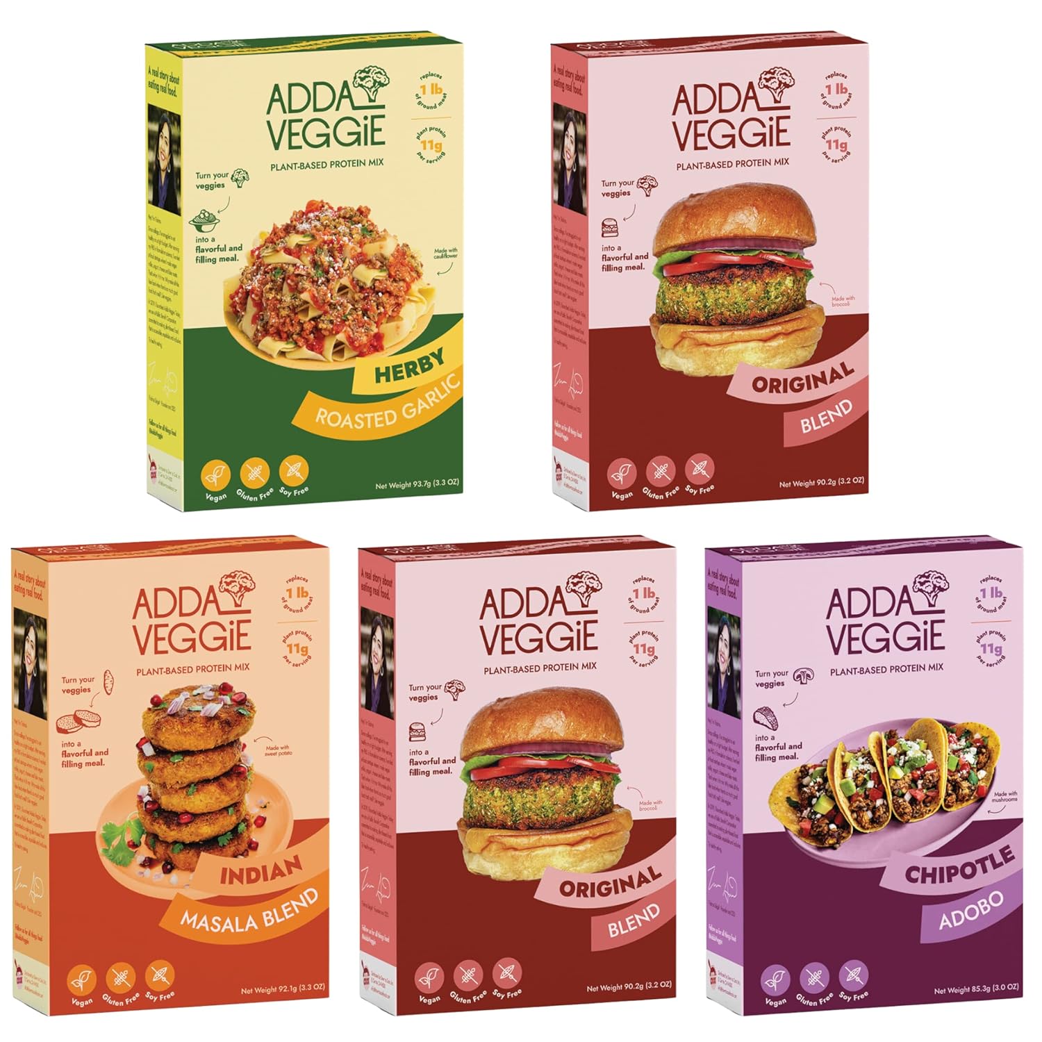 Adda Veggie Plant-Based Meal Starter Crumbles | Veggie Burger Mix | Vegan | Pea Protein | Gluten Free, Soy Free - Classics Variety 5-Pack Adda Veggie Plant-Based Meal Starter Crumbles | Veggie Burger Mix | Vegan | Pea Protein | Gluten Free, Soy Free - Classics Variety 5-Pack