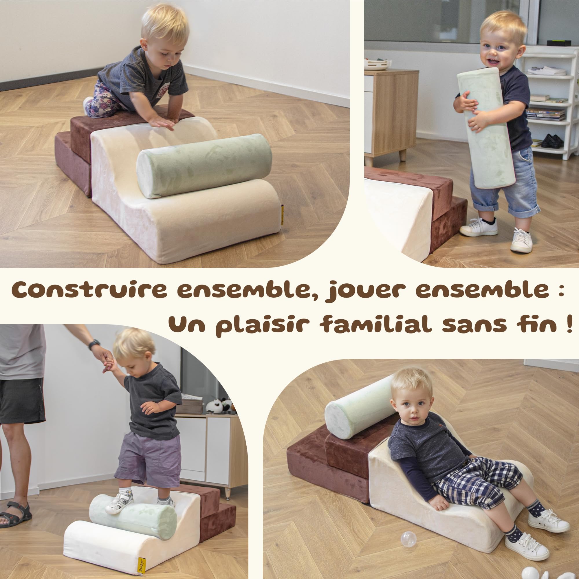 BanaSuper Parcours Motricité Bébé, Jeu de Motricité Enfant, Blocs Mousse Éducatifs avec Velcro, Jeu d'Intérieur pour Maison Crèche, Structure d'escalade Antidérapante, Design Lavable, 3 Pièces