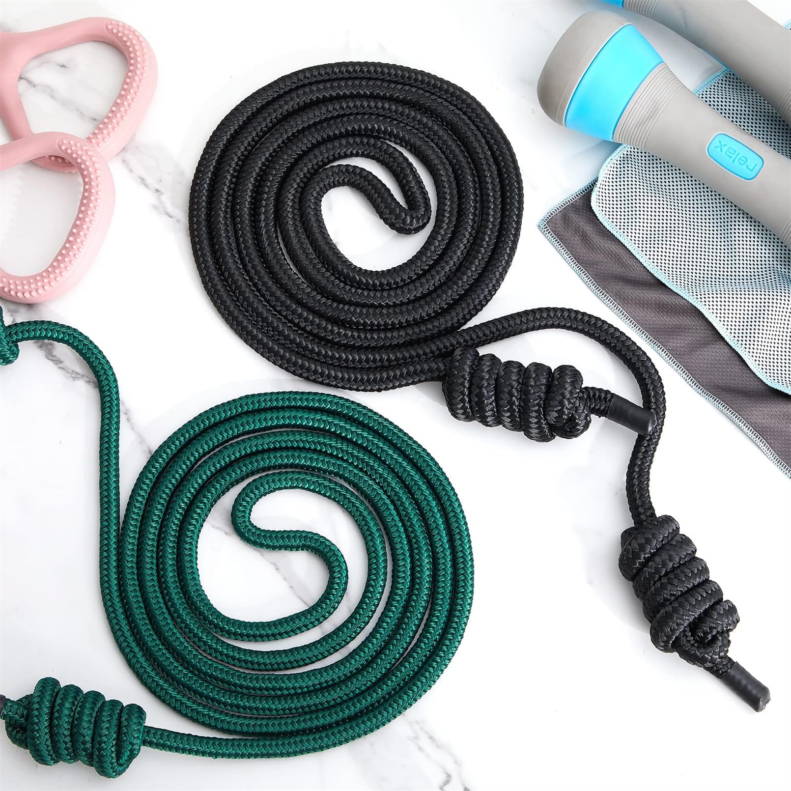 Flow Übungsseil für Fitness, Fluss, doppelt geflochtenes Trainingsseil mit 2 Stoffbeuteln, verstellbare Länge, Springseile für Training, Männer, Frauen, Zuhause, Fitnessstudio, Training, drinnen und