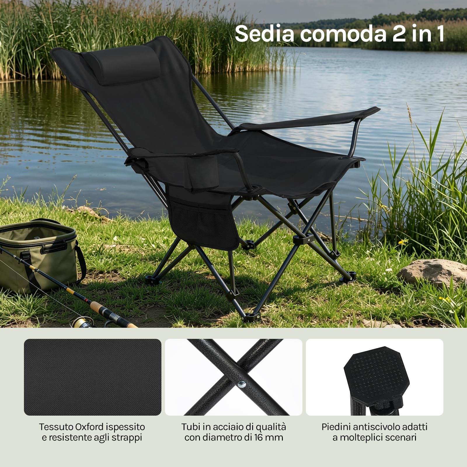 WOLTU Sedia Pieghevole Campeggio, Set di 2, Sedie da Pesca