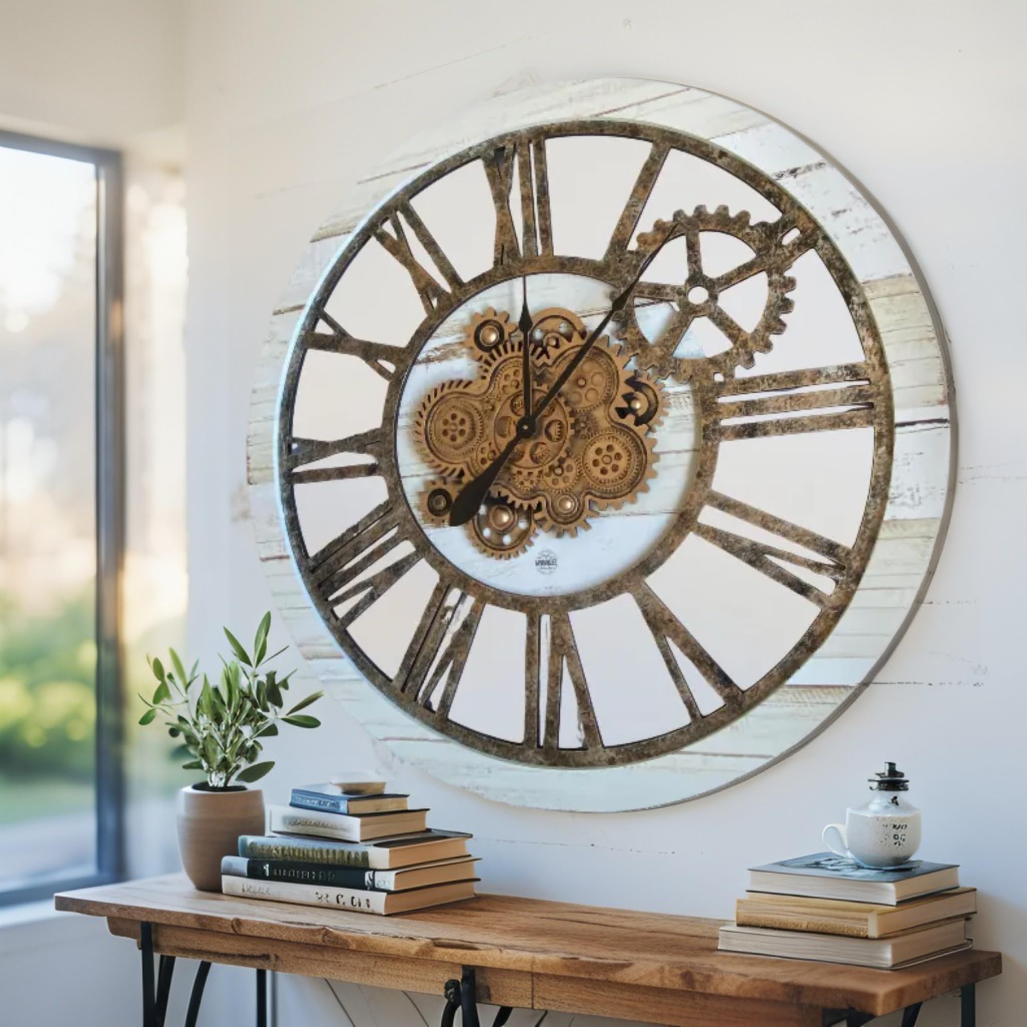 ImprovingLife Reloj de pared vintage industrial de estilo rústico sobredimensionado de 36" (beige desierto)