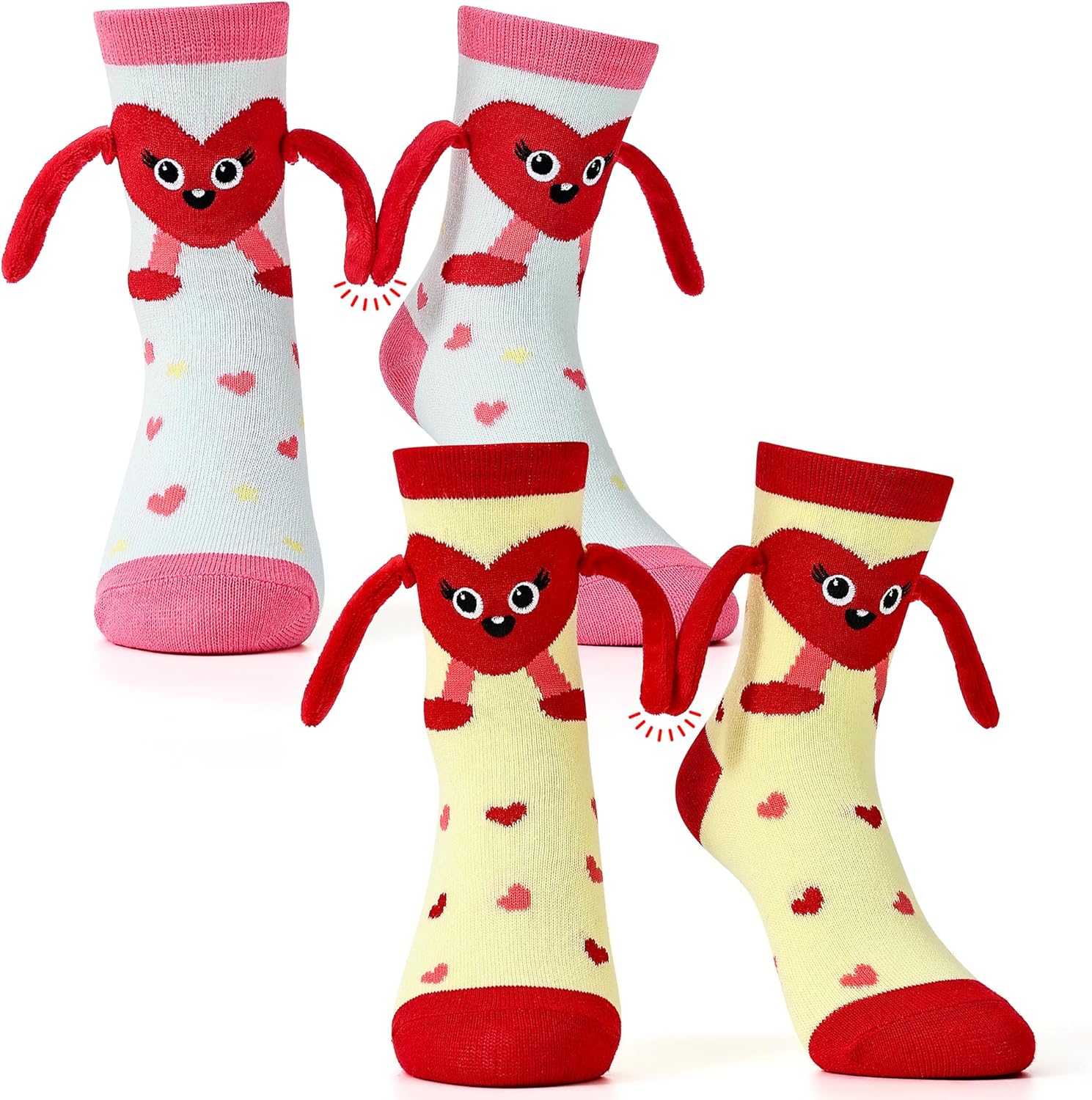 Belloxis 2-Pack Valentine’s Day Magnetic Heart Socks for Kids, Cute Hand-Holding Cotton Crew Socks Gifts