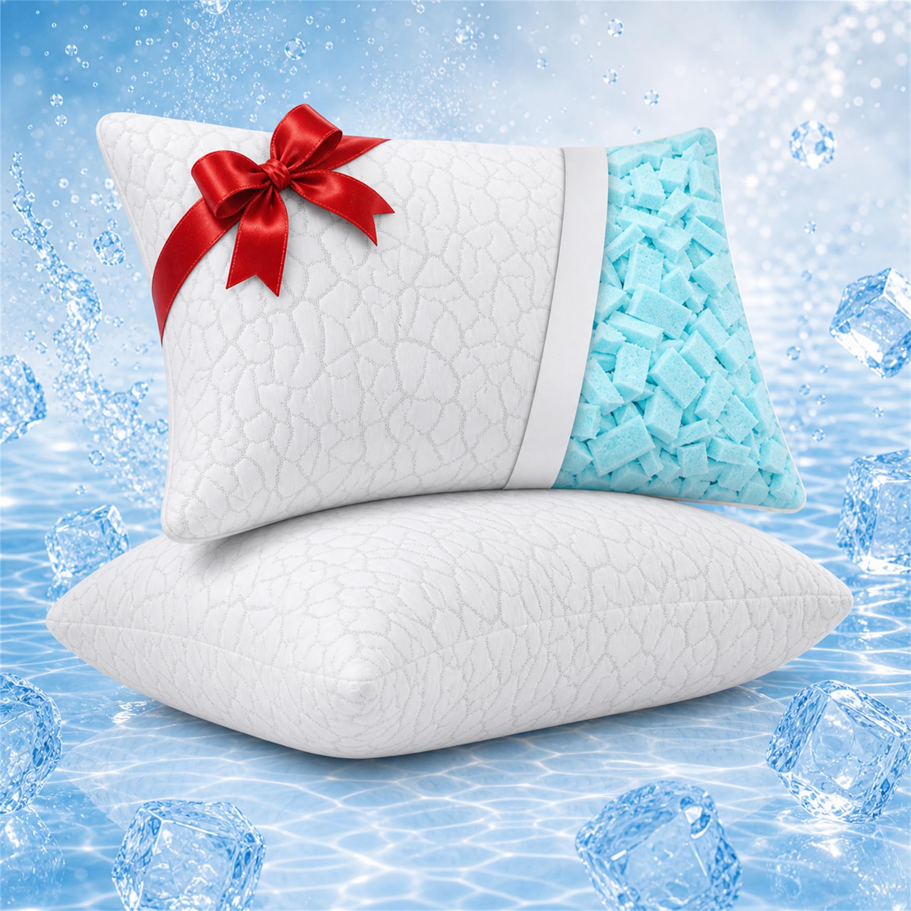 Cuscini rinfrescanti per dormire, confezione da 2, regolabili, in memory foam, per letto king size, per letto, schiena, stomaco, per chi dorme caldo, cuscino freddo, con fodera rimovibile e