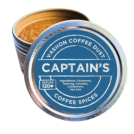 Captain's Coffee - Coffee Spice Blend to Flavor Drinks | Cinnamon, Nutmeg, Turmeric, Cardamom | 120 Servings, No Sugar, Artificial Flavors