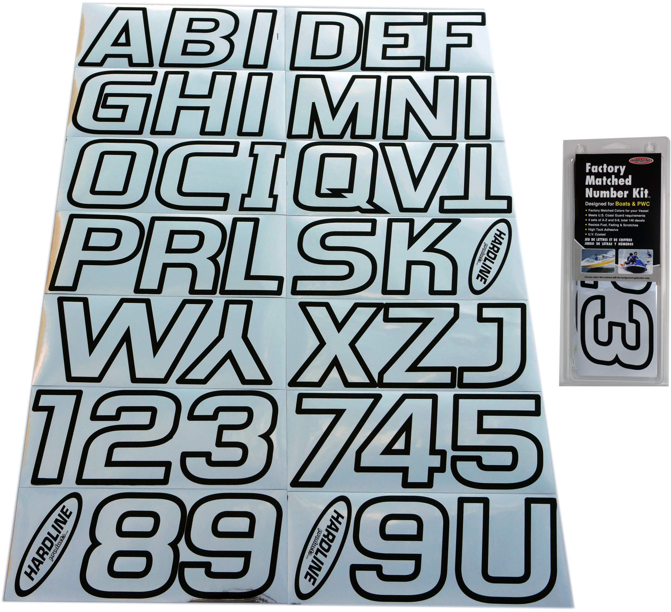 Hardline Products CHBLK700 Series 700 Factory Matched 3-Inch Boat & PWC Registration Number Kit, Chrome/Black