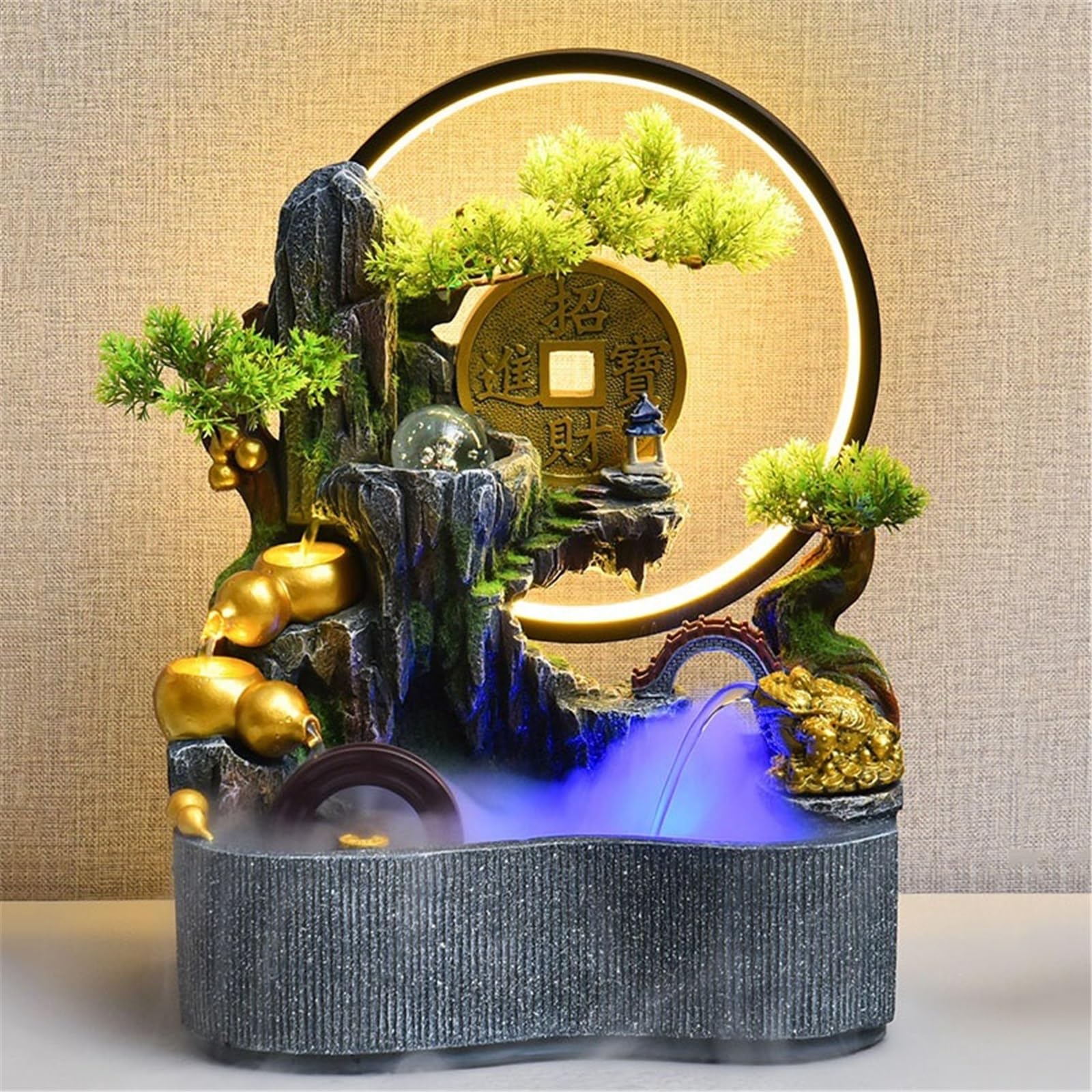 Fuente de Interior Fuentes de Agua for Interiores, Cascada con Rocas, Plantas, Fuente Escritorio for Relajarse Fuente de Mesa(Pequeño)