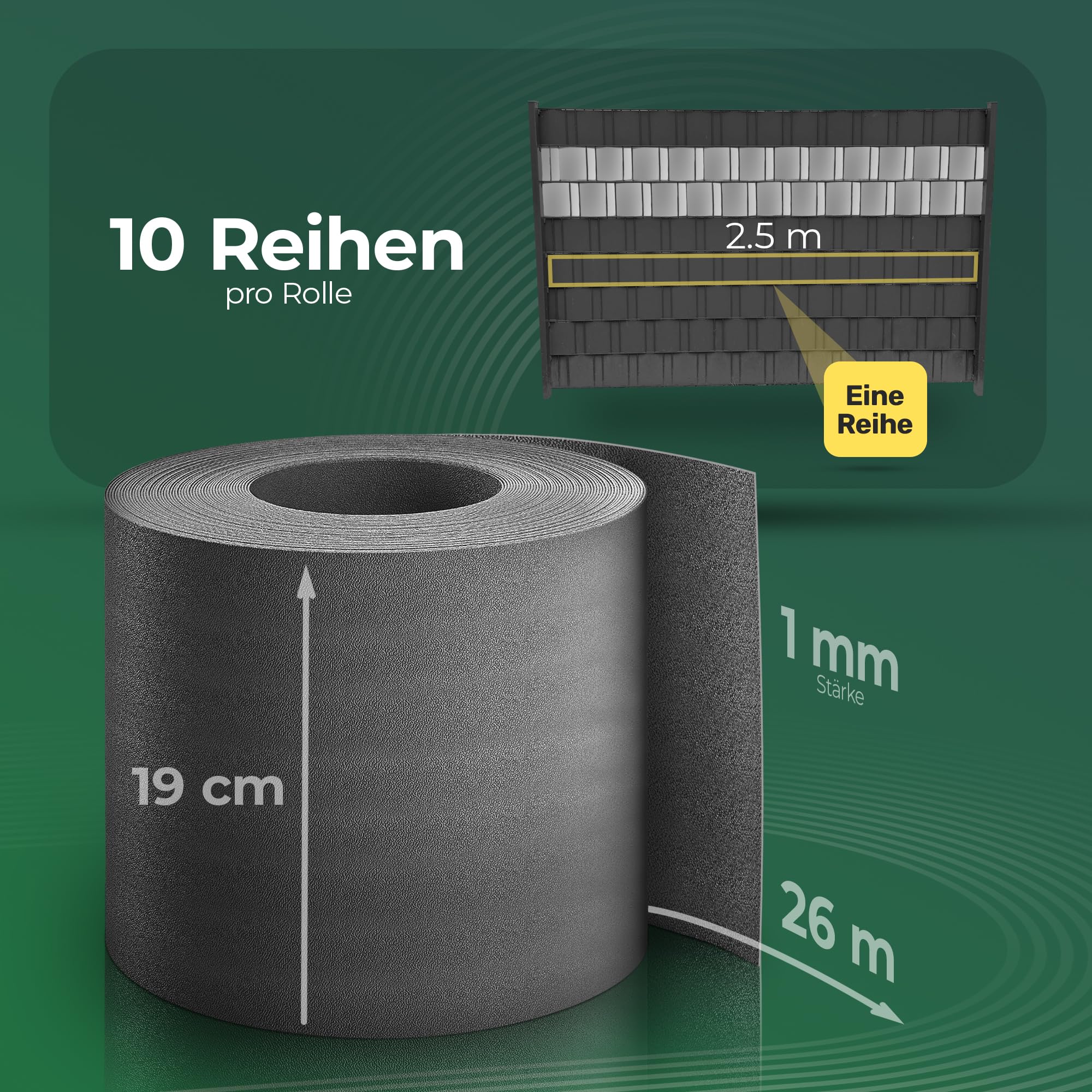 Novatool Taśma maskująca premium PP 26 m, do ogrodzenia z podwójnymi prętami, antracytowa, 10 rzędów, 1,1 mm, bardzo stabilna, odporna na promieniowanie UV, metalowe ogrodzenie, ochrona przed wzrokiem