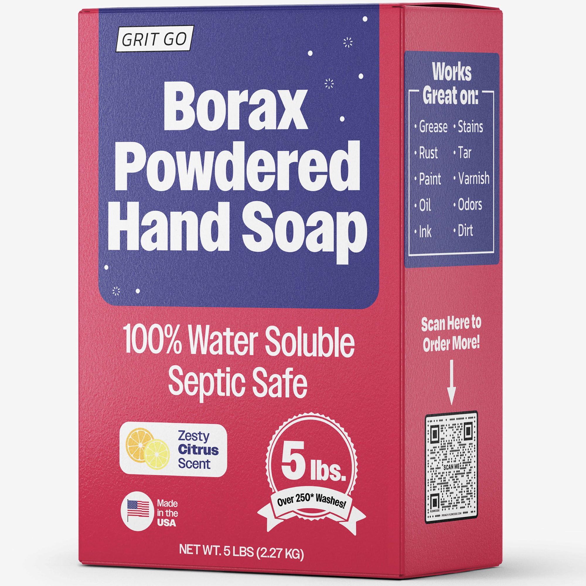 Borax Powdered Hand Soap – Heavy-Duty Cleaning, 100% Water Soluble, Septic Safe, Cuts Grease, Oil & Dirt (5 lbs)