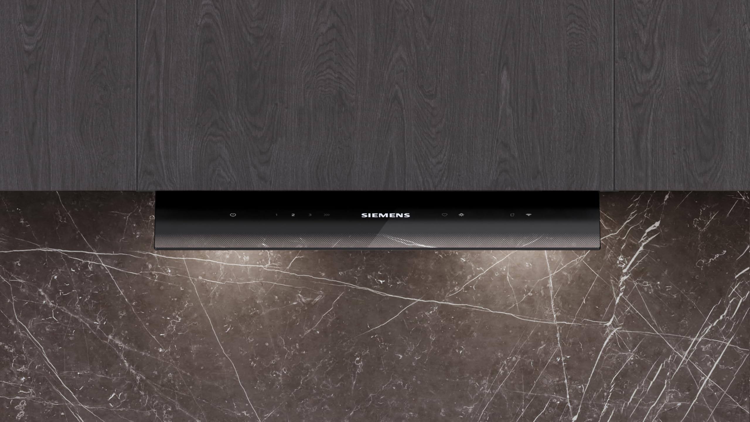 iQ500, cappa di design integrato, 60 cm, vetro trasparente nero stampato, nero opaco, LJ67BDP60