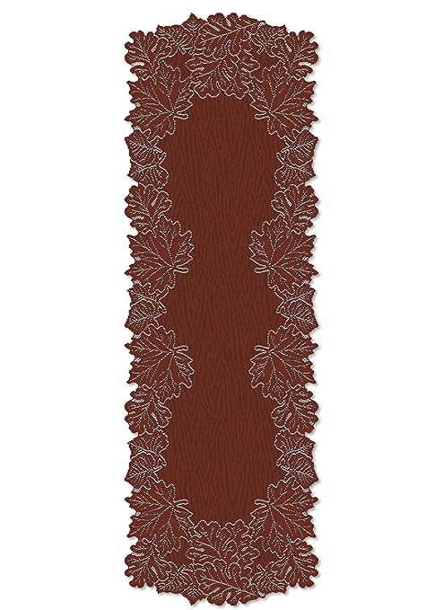 Heritage Lace Leaf 20-Inch by 60-Inch Mantle Runner, Dark Paprika