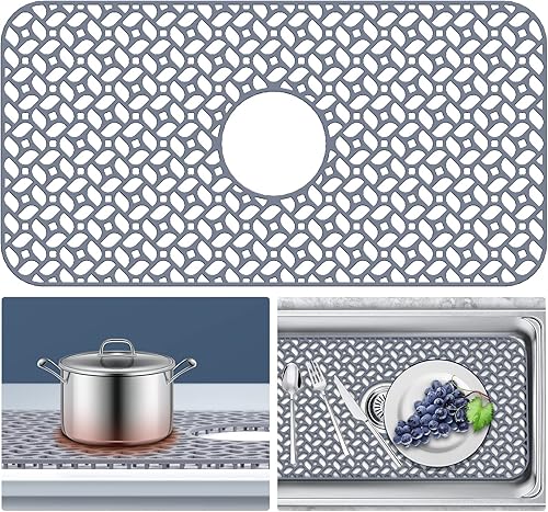 JUSTOGO Protector de silicona para fregadero de cocina, antideslizante, resistente al calor, accesorio de rejilla para fregadero de cocina, drenaje