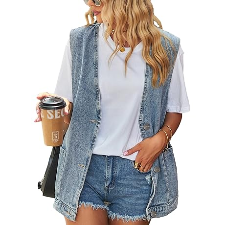 Womens Oversized Sleeveless Denim Vest