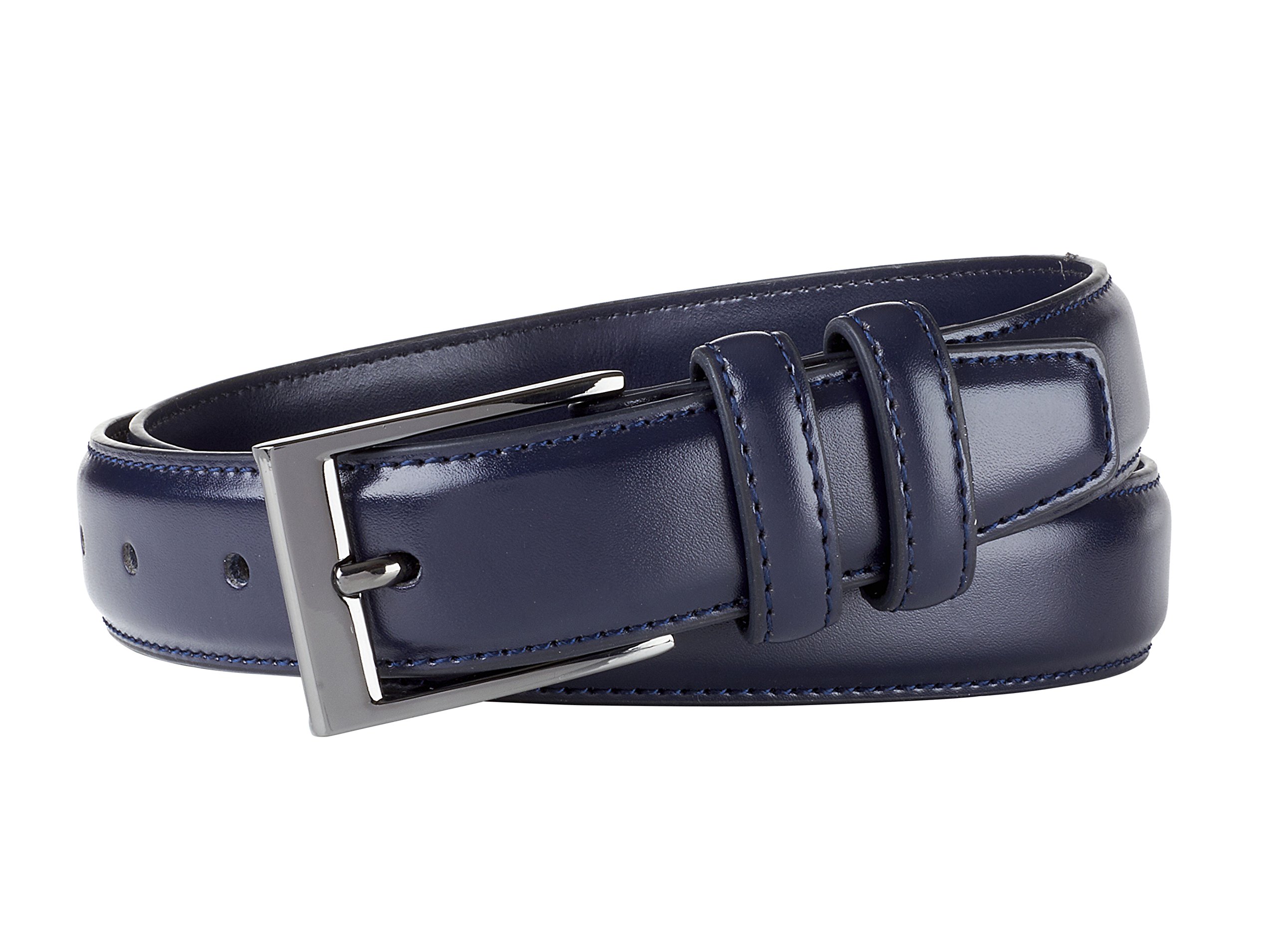 Sportoli Men's Classic Stitched Genuine Leather Uniform Dress Buckle Belt - Navy - Size 56 (Waist 54)