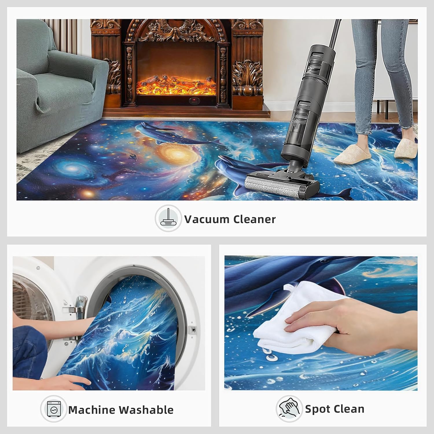 FACADUP Galaxy Dolphin Rug 150x180cm Creative Blue Ocean Starlit Sky Dolphin Rugs Soft Comfort Low Pile Carpet for Nursery Classroom Dorm Study Office Room Decor 8 81QzV6bw+OL. AC SL1500