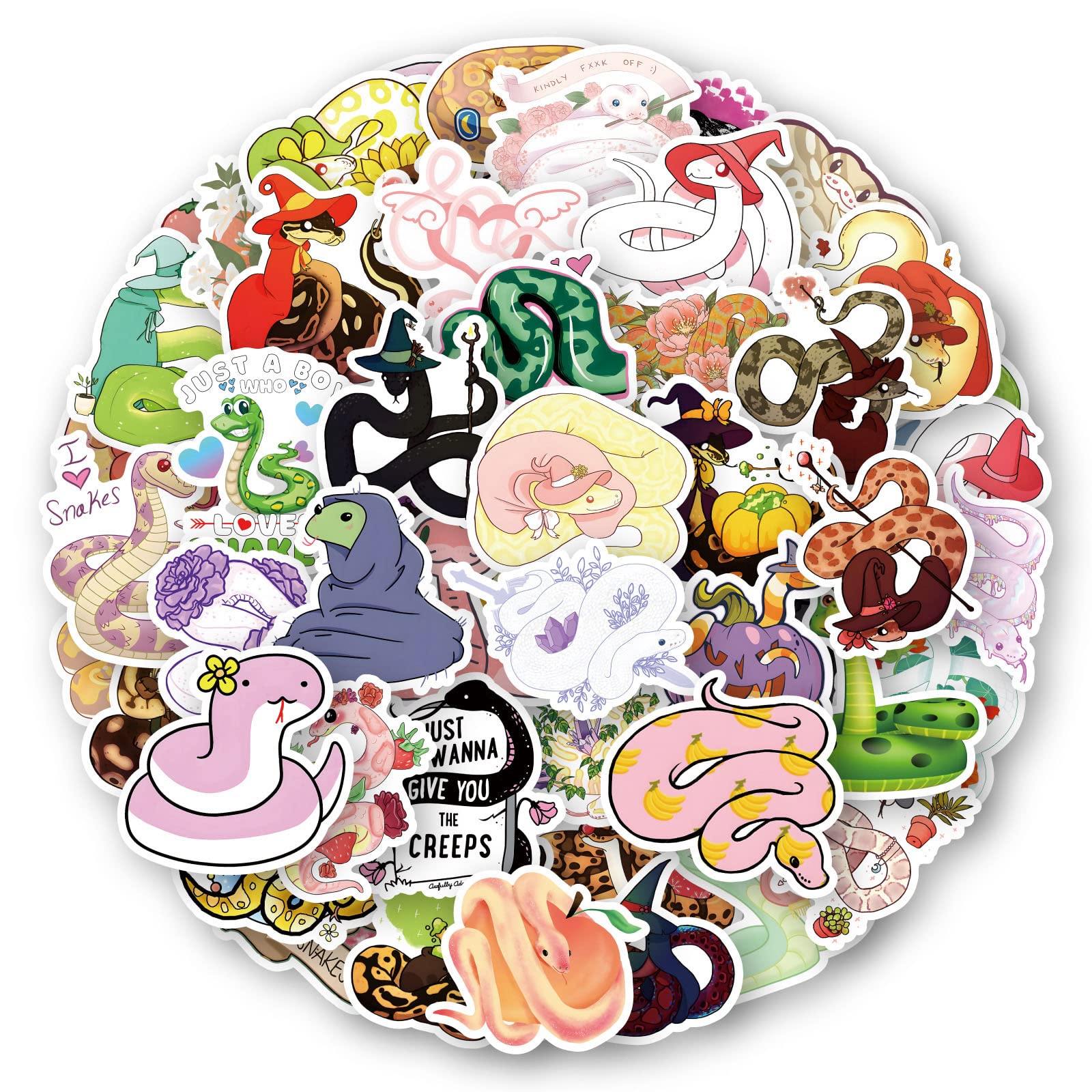 50pcs Snake Stickers for Kids Water Bottles, Cute Cartoon Reptile Vinyl Stickers Decals for Laptop Scrapbook Cars Luggage Bike Motorcycle Guitar Bumper Party Favor