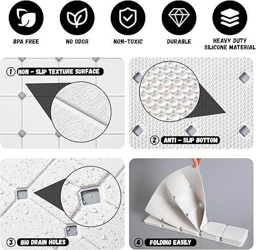 Miniatura 2 de Alfombra de baño para bañera texturizada alfombrilla de ducha plegable de silicona, alfombrilla antideslizante para bañera sin ventosas, 28 x 17.7