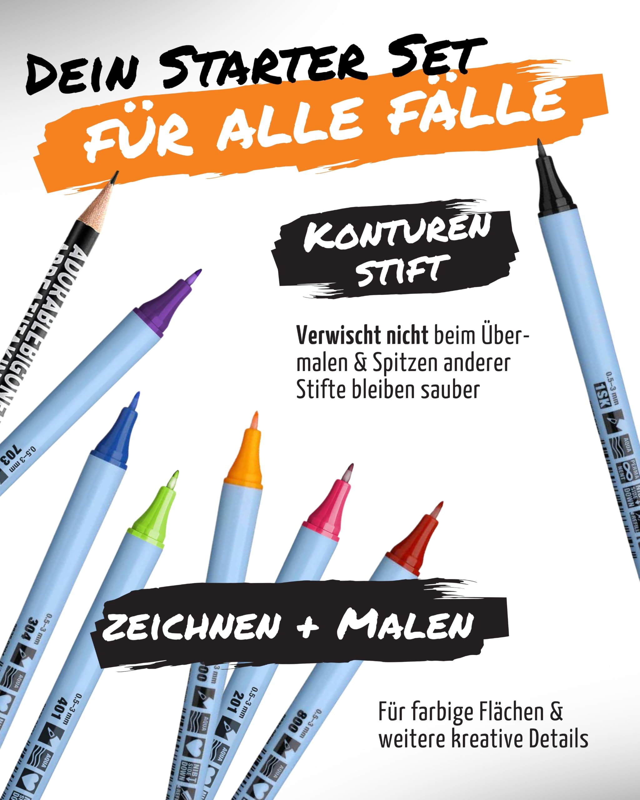 Neuland Einschulungsset I mySketchbook Skizzenbuch + PenPouch XL Federmäppchen + Bleistift & 7 FineOne Flex Marker 0,5-3 mm I Kreatives Zeichenbuch & Mäppchen Set für die Schule & Einschulung