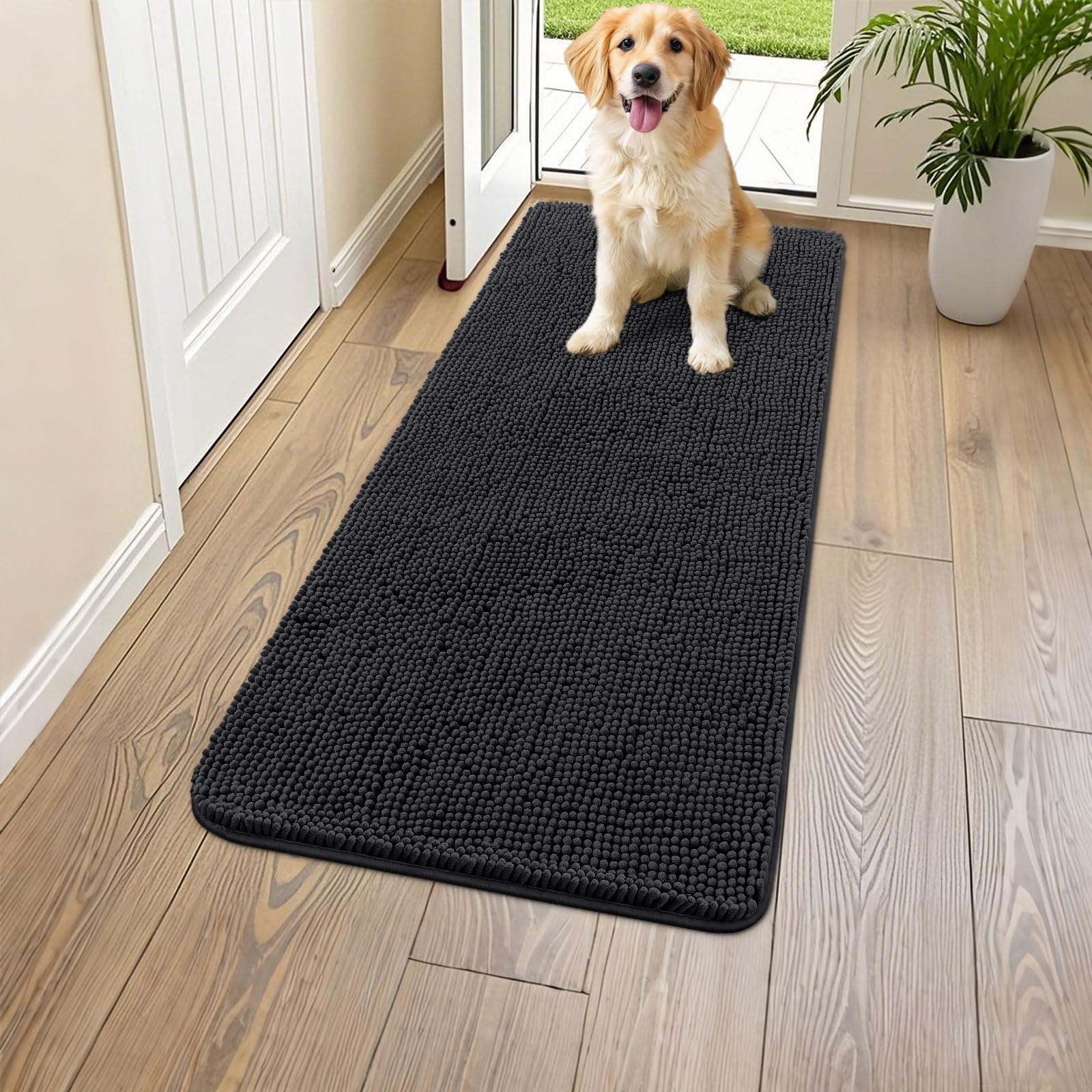 Smiry Dog Door Mat for Muddy Paws 47x24, Absorbs Moisture and Dirt Doormat, Non-Slip Washable Quick Dry Chenille Front Door Mat Indoor Entrance,