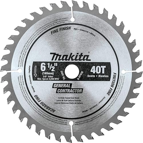 Makita D-67038 Hoja de sierra circular con punta de carburo 40T de 6-1/2", acabado fino