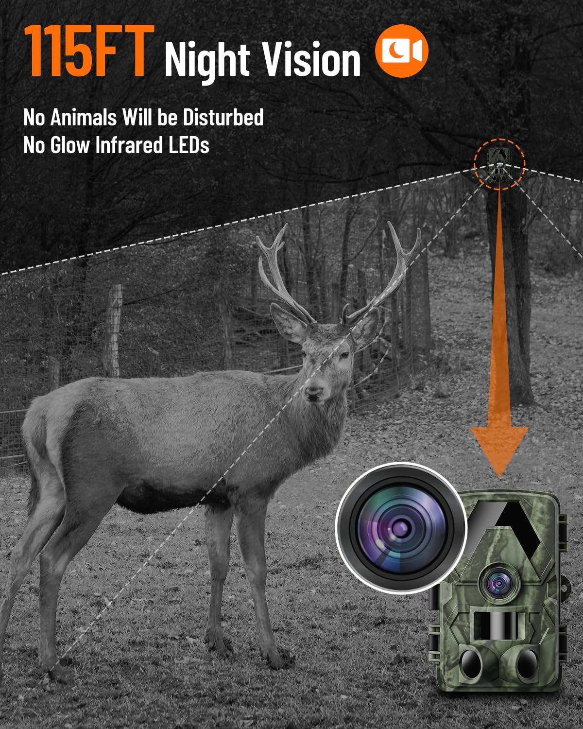 Game Camera 5K Trail Camera With No-Glow Night Vision 60MP