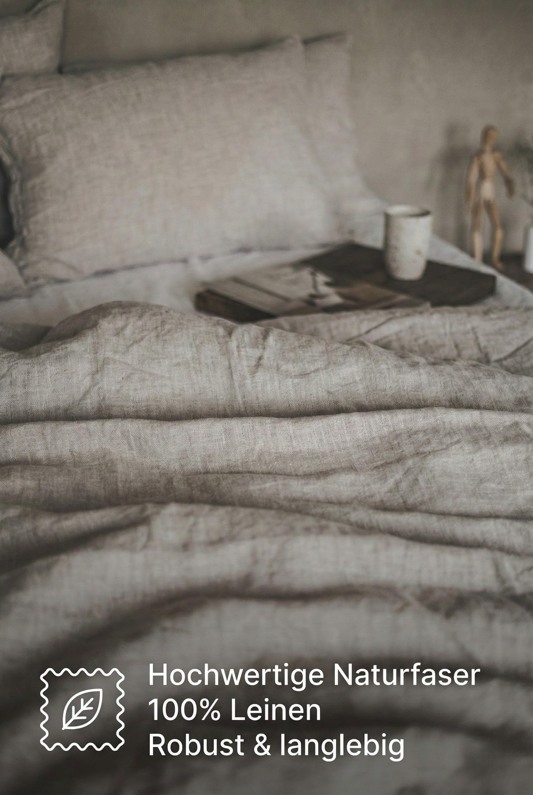 Set Copripiumino/ 100% Biancheria da Letto in Lino Lavato, con Chiusura Hotel, StoneWashed (Lino naturale, 200 x 200 cm, 2Pz. 40 x 80 cm)