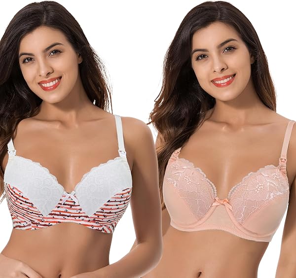 Curve Muse Übergröße Still Baumwolle Ungefüttert Drahtloser BH Mit Spitzenbesatz - 1