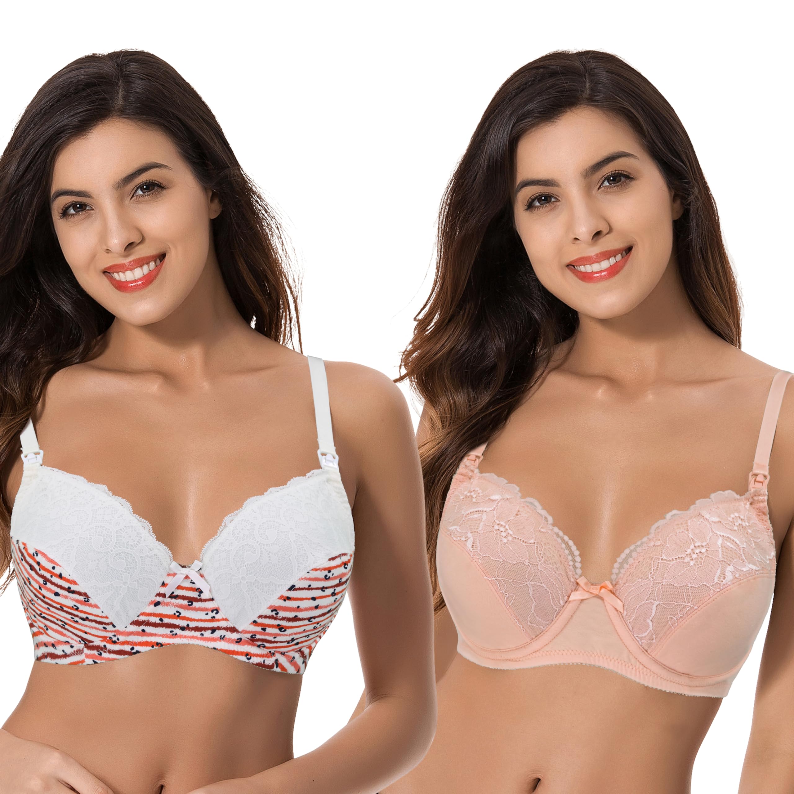 Curve Muse Sujetador de algodón para Lactancia, con Opciones con y sin Aros, de Talla Grande y con Ribete de Encaje