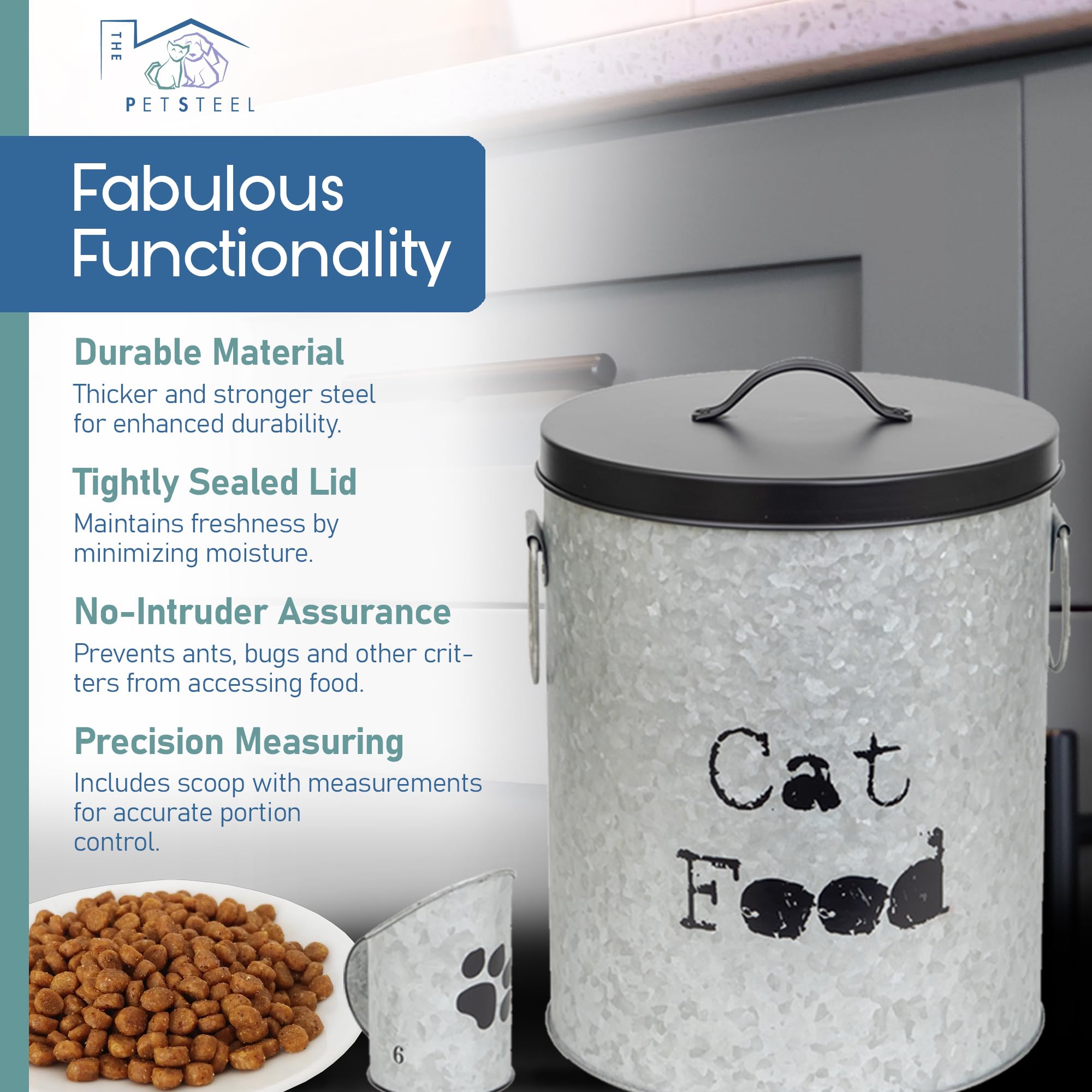 Recipiente mediano de almacenamiento de alimentos para mascotas de 40 libras con cuchara, duradero y hermético para mayor frescura, diseño minimalista y reciclable, enorme recipiente de