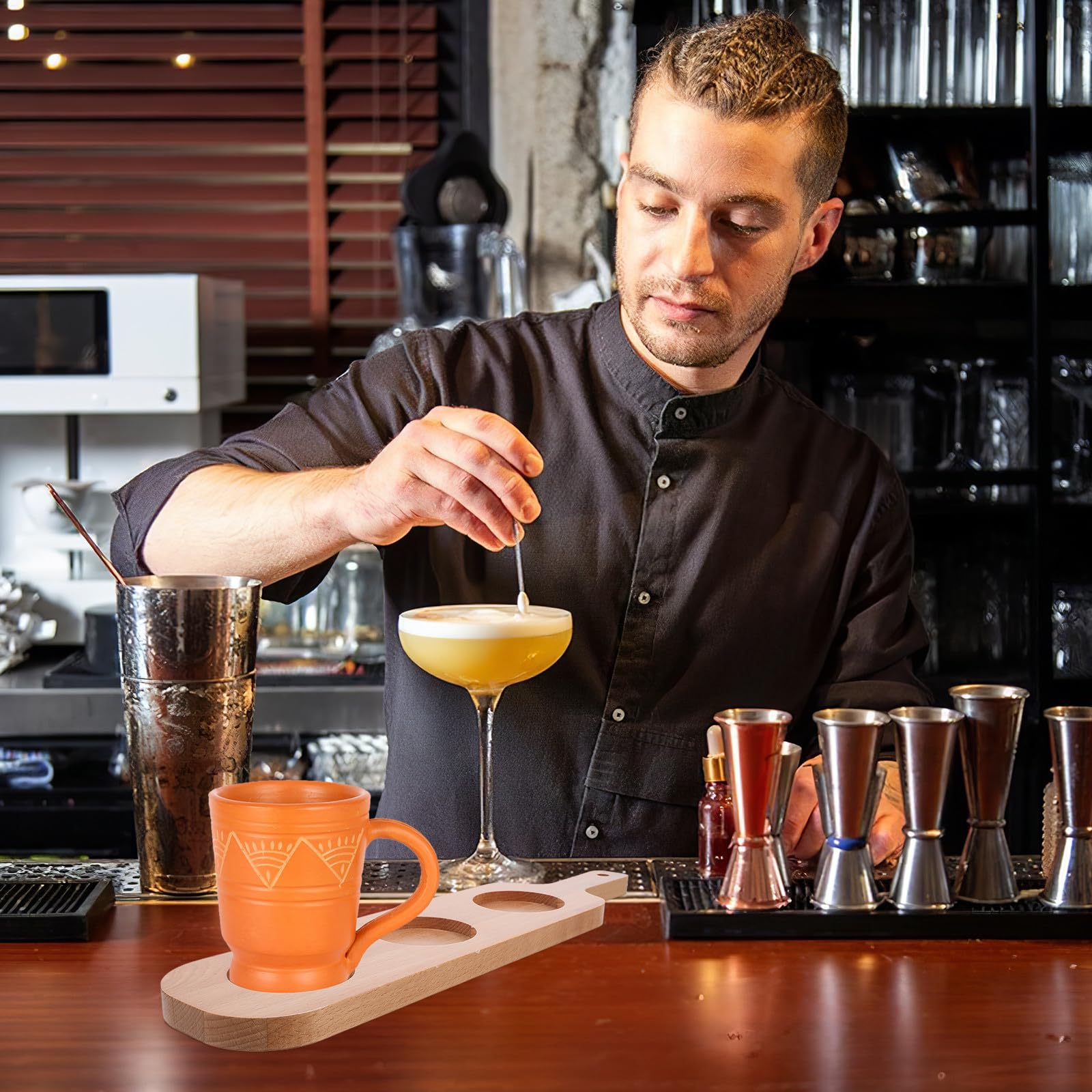 Tavola da birra in legno con manico a 3 fori vassoio porta tazze 42 x 10 cm pagaia per bar hotel KTV degustazione di vini artigianali esperienza di birra