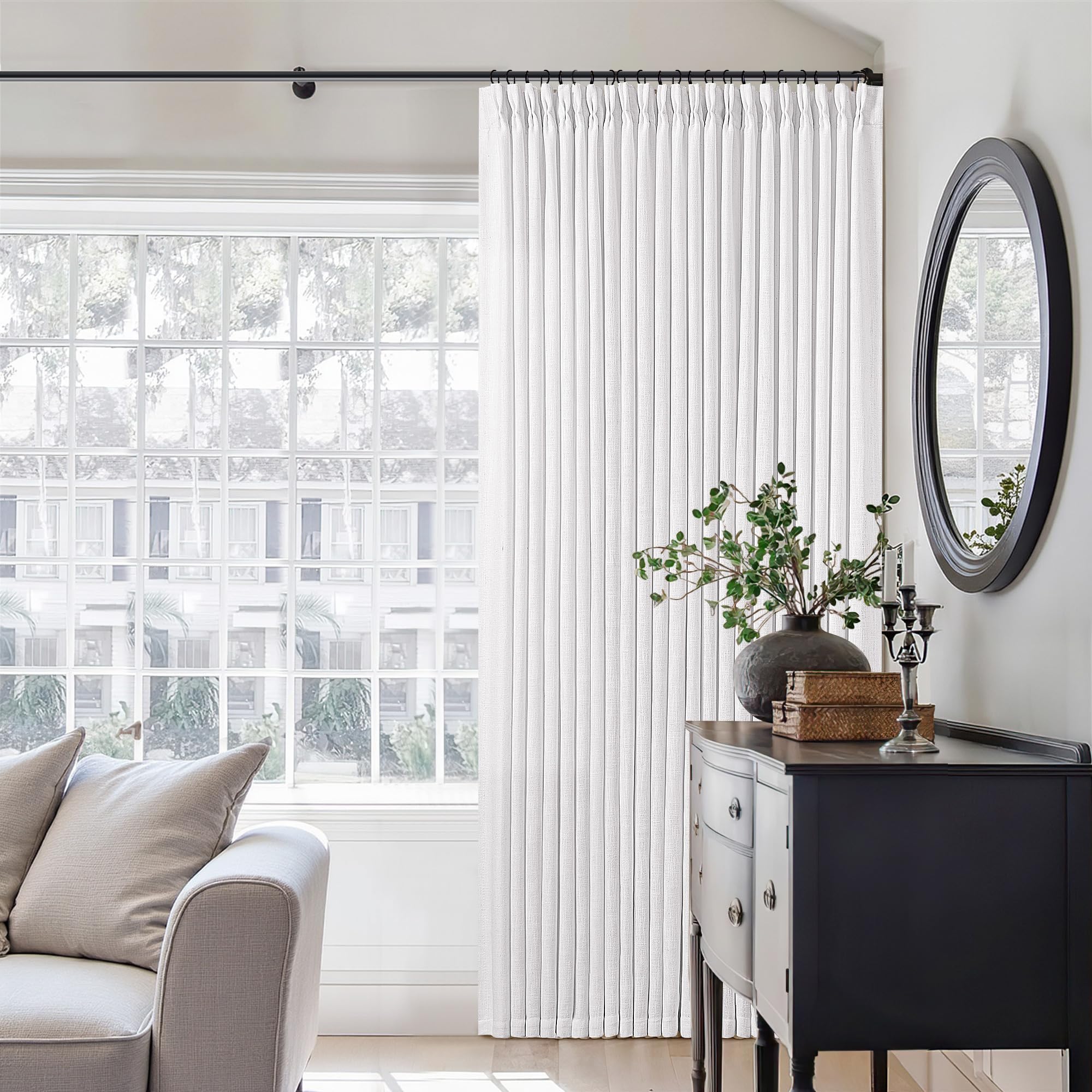 TWODRAPES Snow White Pinch Pleat Semi Sheer Linen Curtains W70xL108 1 Panel
