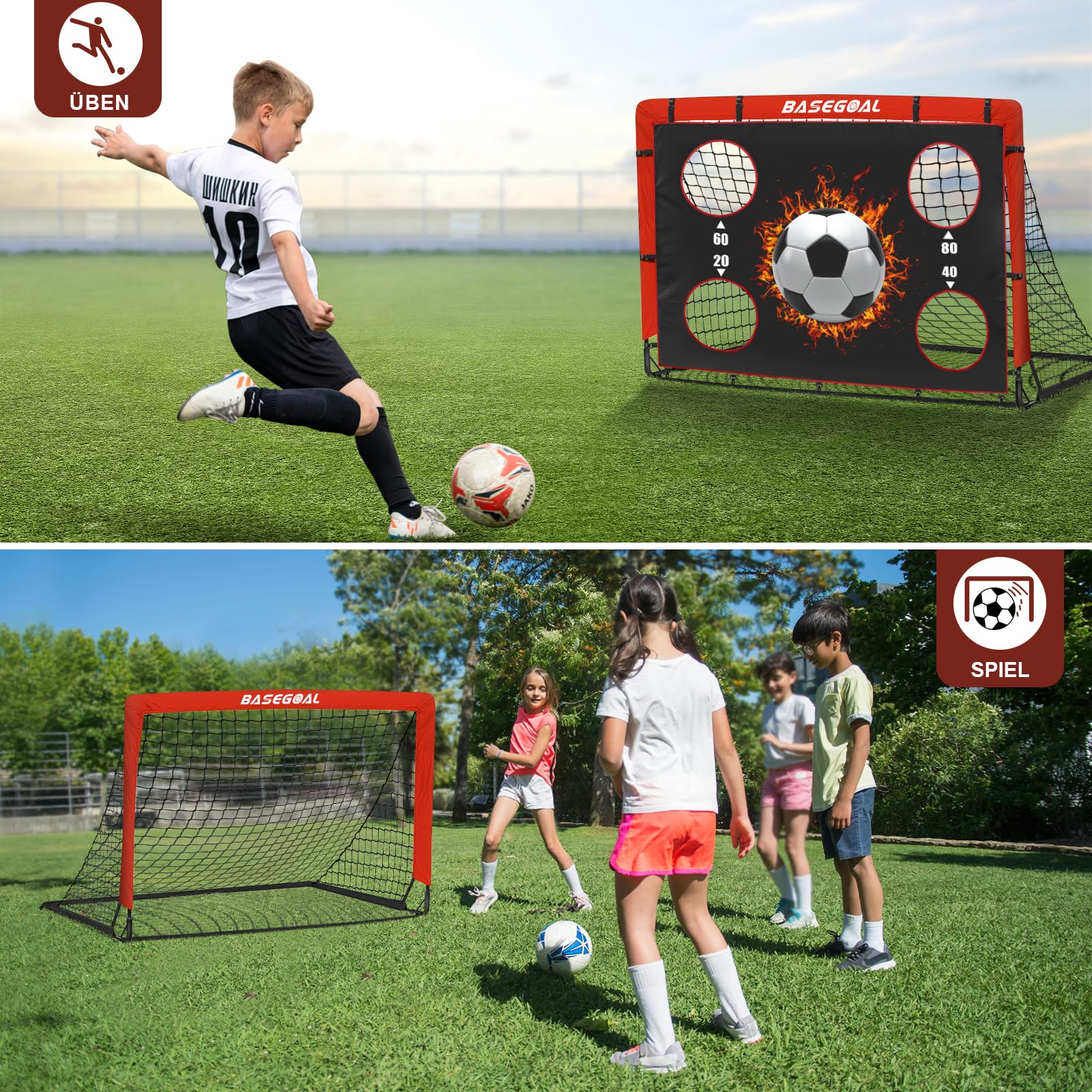 Klappbares Fußballtor Kinder [150x120cm/120x90cm]- Fussballtore für Garten Kinder 2-in-1 mit Zielscheibe, Fussball Tor Outdoor mit Tragetasche & Erdankern - Ideal für Garten, Strand