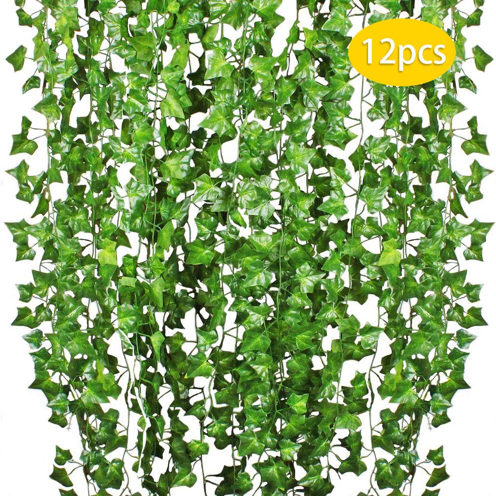 JUN-H Fake Plant Artificial Vine 2m Plastic Rattan Green pack of 12 PCS