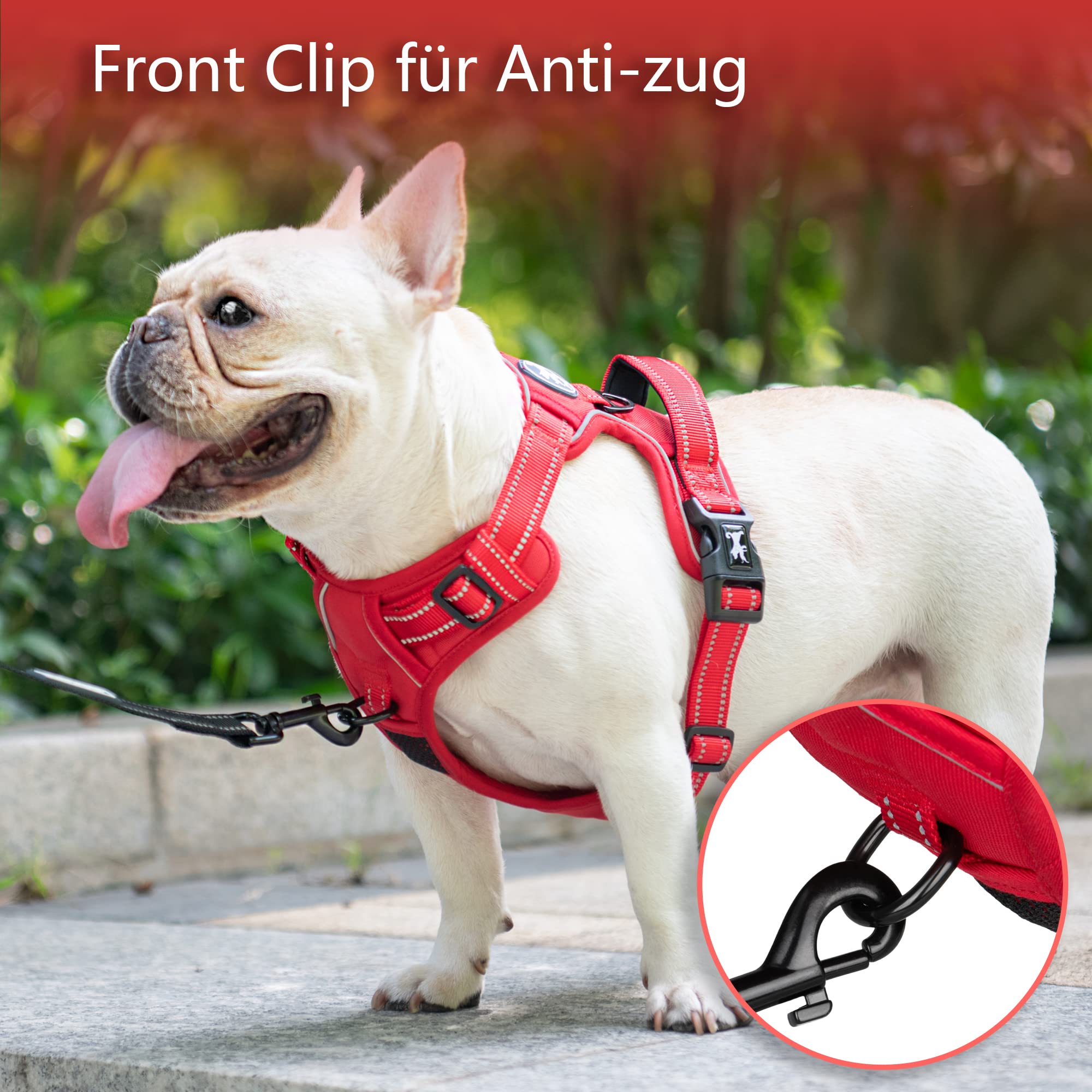 PoyPet No Pull Imbracatura riflettente per cani senza choke, gilet morbido imbottito con impugnatura Easy Control (rifinitura rossa)