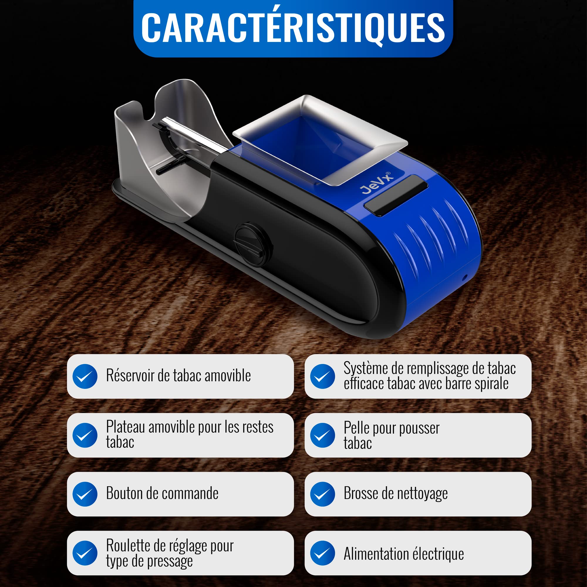JEVX Rouleuse à tabac + 200 tubes avec filtre OCB - Machine électrique pour le remplissage de cigares, a roler pour fumer des cigarettes, Tube électrique pour rouler Couleur Bleu