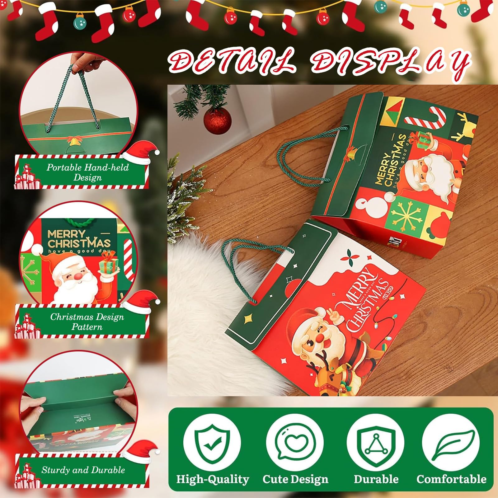 24 Weihnachts-Geschenkboxen Mit Henkel – Süße Papiertüten Für Süßigkeiten, Mit Stern-Karte, 6 Designs