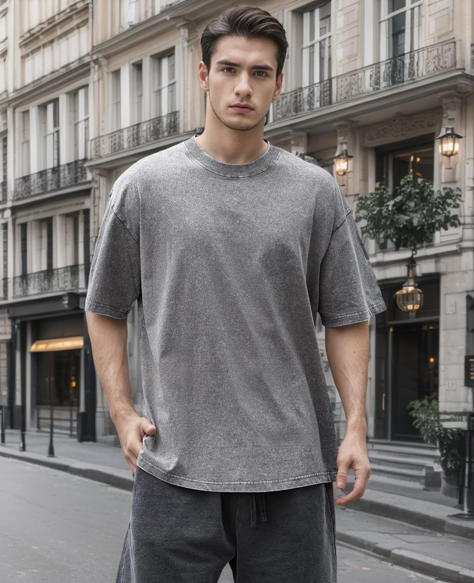 Herren Oversized T-Shirts Baumwolle Unisex Kurze Ärmel Casual Loose Wash Solid Basic Tee Tops
