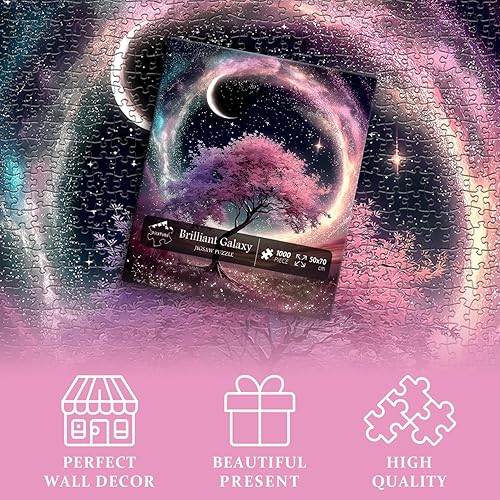Miniatura 6 de Rompecabezas de 1000 piezas con diseño de árbol de la vida de noche estrellada, rompecabezas de paisaje de plantas de fantasía para adultos,