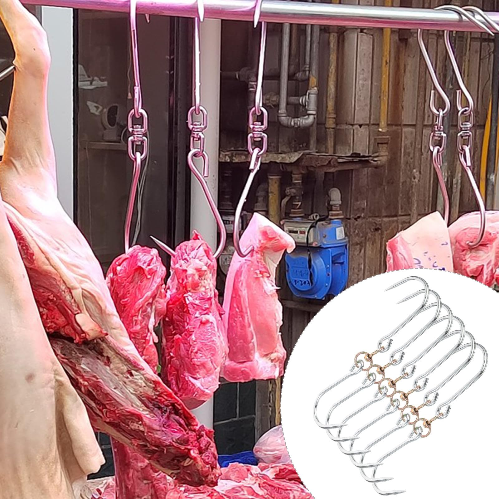 DOITOOL 6 Ganchos de Acero para Secado y Procesamiento para Colgar Carne Punta Afilada en Carnicerías y Mataderos